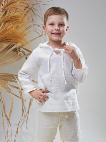 330-Б. Пляжная детская рубашка, белая, хлопок 100% муслин, размеры 86,92,98,104,110,116