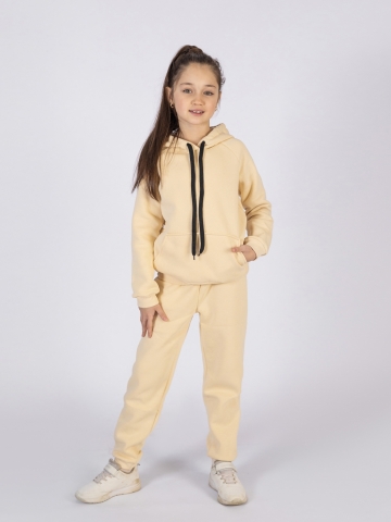 296-СЛ. Свитшот с капюшоном  + Штаны, хлопок 65%, 35% ПЭ, 3-х нитка (начес) сливочный  122,128,134,140