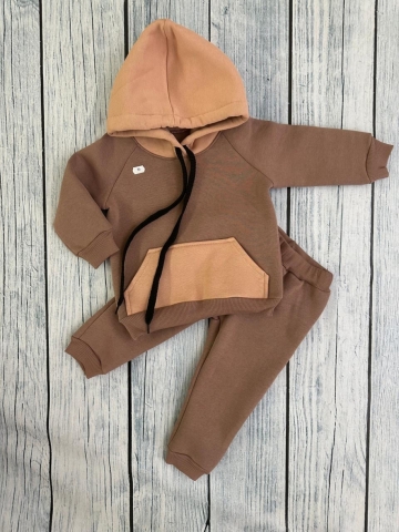 Купить оптом 296-РАЗ. Худи +Брюки детские, хлопок 65%, 35%  ПЭ, 3-х нитка (начес) разноцветный 80,86,92 в Подольске