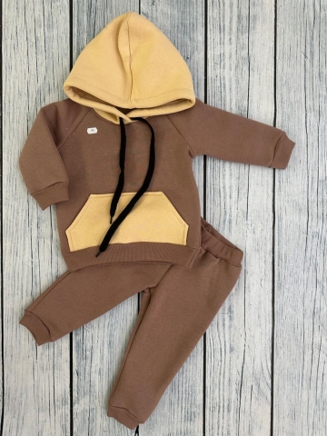 Купить оптом 296-РАЗ. Худи +Брюки детские, хлопок 65%, 35%  ПЭ, 3-х нитка (начес) разноцветный 80,86,92 в Подольске