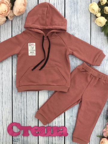 Купить оптом 311-ТР. Свитшот с капюшоном + Штаны, хлопок 65%, 35% ПЭ, 3-х нитка ( без начеса) терракот 80,86,92 в Подольске