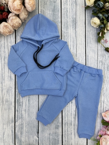 Купить оптом 311-Г. Свитшот с капюшоном + Штаны, хлопок 65%, 35% ПЭ, 3-х нитка ( без начеса) голубой 80,86,92 в Подольске