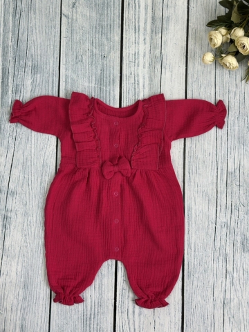 Купить оптом 337-Ф. Комбинезон с бантом для девочки из муслина, хлопок 100%, размеры 56,62,68, фуксия в Подольске